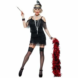 Flapper Dress Blk Wet Look Poly Fabric W/ Sparkle Fringe Costume Dress XXL - Picture 1 of 1
