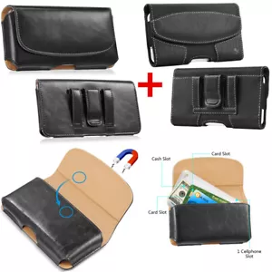 Vertical Cell Phone Belt Clip Loop Pouch Holster Waist Bag Card Slots Case Cover - Picture 1 of 16