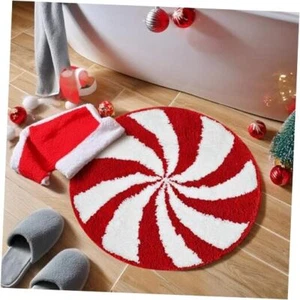 Christmas Bathroom Rugs 24 Inch Christmas Washable Round Bath Mats Non Candy - Picture 1 of 7