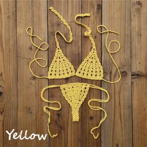 13 Color Hand Crochet Sexy Mini Bikini Exposed Micro Swimwear Women Lingerie Set - Picture 1 of 25