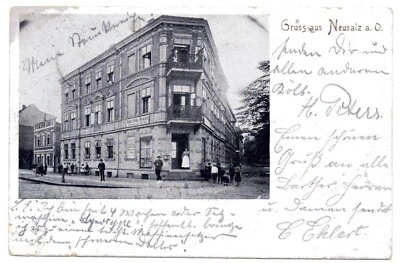 AK Gruss aus Neusalz a. O. - Bier Kaffee Restaurant Hermann Rose - gel1906 RAR   - Bild 1 von 2