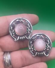 Vintage Signed Hickok Pink Moonglow Lucite Silver Tone Cufflinks 