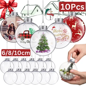 10pc Clear Plastic Balls Christmas Baubles Oval Flat Fillable Xmas Tree Ornament - Picture 1 of 16