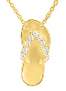 Na Hoku 14KY Yellow Gold Flip Flop Necklace Hawaiian Slipper Diamond Pendant 17" - Picture 1 of 5