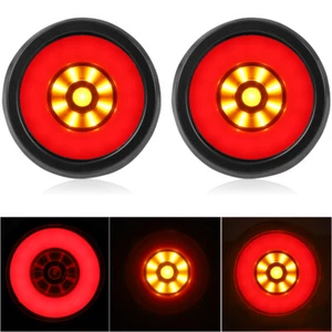 2X 4INCH Round Red Amber LED Truck Trailer Brake Stop Turn Signal Tail Lights - Picture 1 of 12