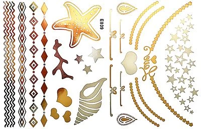 Flash Temporaneo Tatuaggio Adesivo Oro Argento 21 Pezzi Bracciale Collana E39 - Immagine 1 di 4