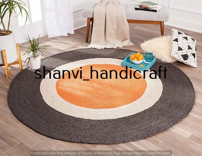 Round Multi Natural Hand Woven Reversible Jute Rug Braided Indoor Floor Carpet - Image 1 of 3