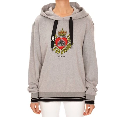 DOLCE & GABBANA Milano Roma Corazón Corona DG Logo Sudadera con Capucha Gris Rojo 13262 Foto 1 de 4