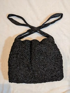 Antique Vintage Persian Black Curly Lambs Wool Ladies Muff Purse with Zip - Picture 1 of 12