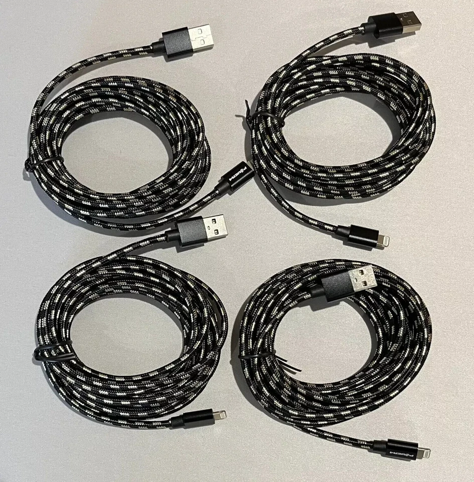 4x 10 Foot Charger Cable For iPhone 11/X/8/7/SE Nylon Braided 10 Feet 10ft Cord - Image 1 of 1