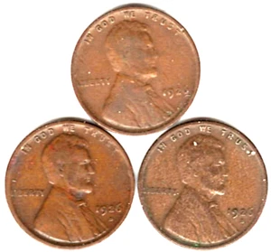 CENTAVOS LINCOLN 1926 P, D Y S EN BUEN ESTADO ~ (3 monedas) stk cc - Imagen 1 de 5