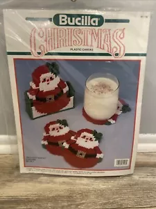 Bucilla Christmas Plastic Canvas Kit Roly Poly Santas Coasters Set of 7 #61118 - Picture 1 of 6