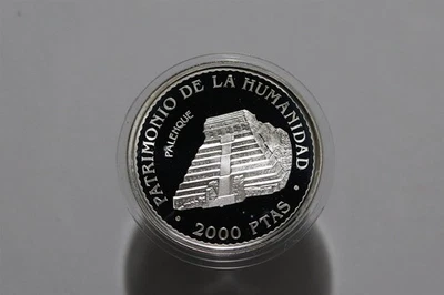 🧭 🇪🇸 SPAIN 2000 PESETAS 1996 SILVER PROOF PALENQUE MELT VALUE $43.07 B88 XZ1 - Image 1 of 2