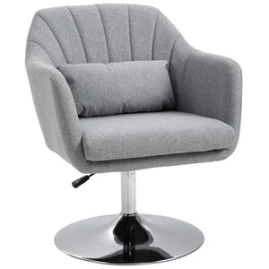 HOMCOM Stylish Retro Linen Swivel Tub Chair Steel Frame Cushion Seat Light Grey - Picture 1 of 11