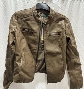 Damen Kunstleder Moto Jacke braun XXS - Reißverschluss vorne Biker Style - Bild 1 von 8