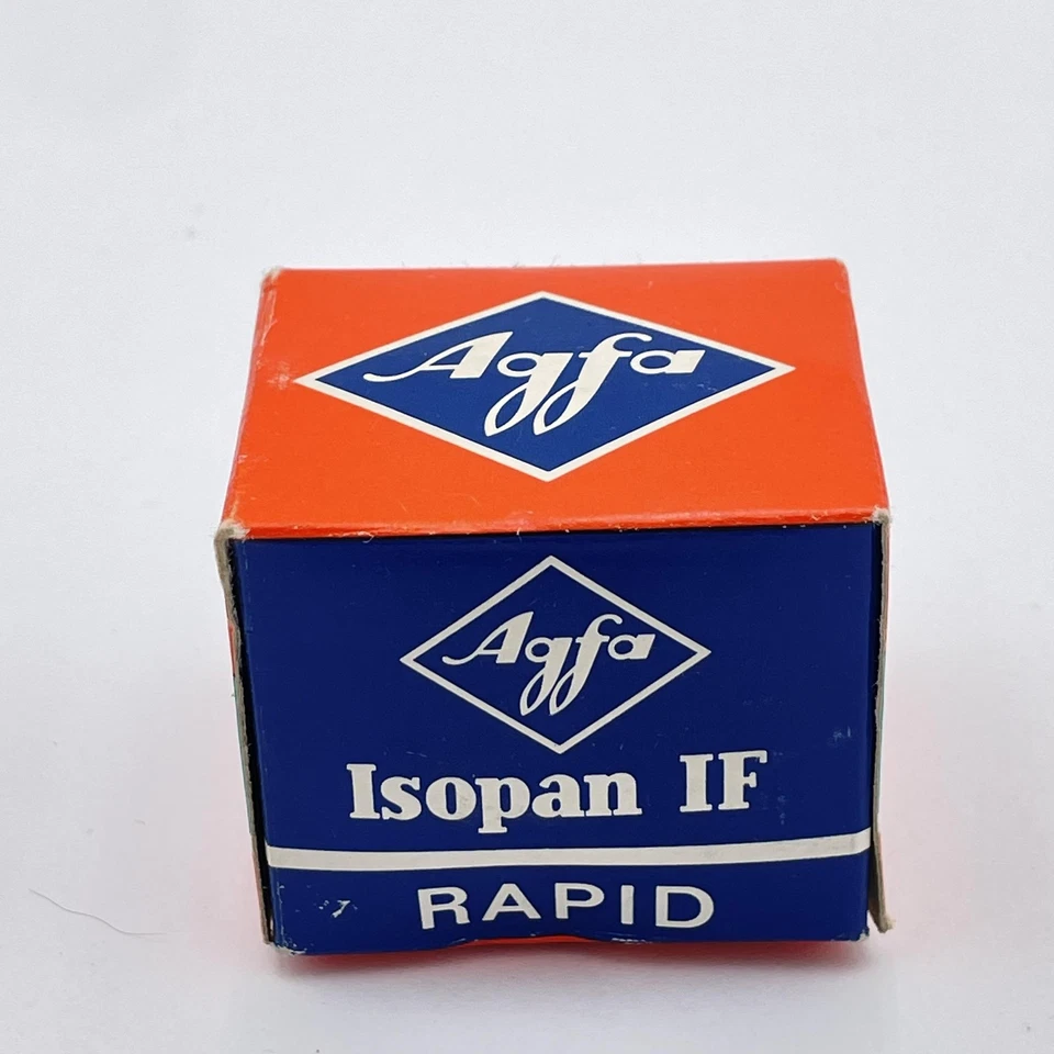 Caja de película vintage Agfa Isopan IF Rapid 35 mm ASA 40 17 DIN 1978 Alemania sin abrir Foto 1 de 4