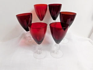 i7 - Morgantown Glass Co. USA Golf Ball Ruby Red Water Goblets Lot of 6 - Picture 1 of 4