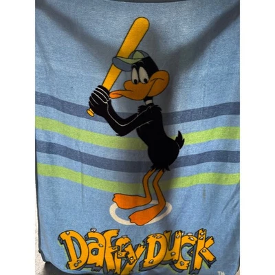 VTG Looney Tunes Daffy Duck Baseball Fleece Blanket 60x72 - Image 1 of 4