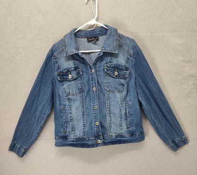 Jaqueta INC International Concepts Feminina 0X Jeans Elástico Botão para Cima Bolsos Jeans - Imagem 1 de 4