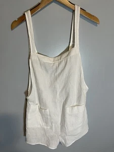 Forever 21 Damen Gr. Large weiß Shortalls Jumpsuit kurz Strampler hauchdünne Baumwolle - Bild 1 von 4