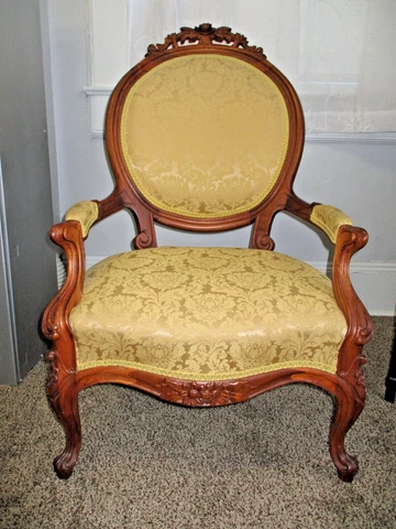 Antique French Victorian Hand Carved Roses Walnut Parlor Chair Cover