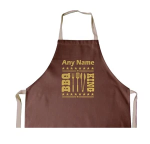 BBQ Personalised Print Utencils Gold BROWN Cotton Apron, Birthday, Christmas - Picture 1 of 1