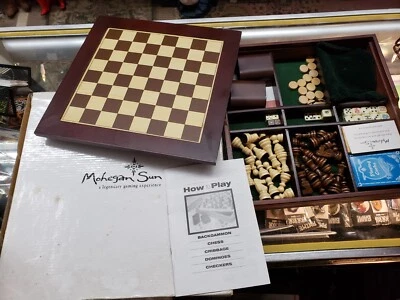 MOHEGAN SUN 5 in 1 Wood Game Set, Great Condition. Collectible High Roller Gift - Image 1 of 4