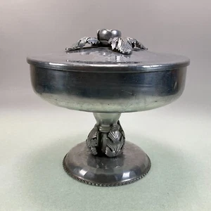 Continental Hammered Aluminum Compote with Lid  Leaves & Rose - Picture 1 of 8