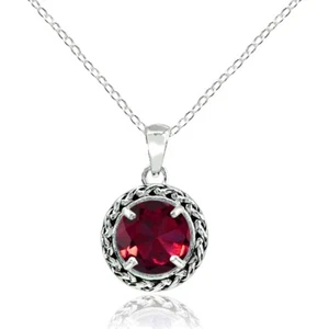 Sterling Silver Created Ruby Round Oxidized Rope Pendant Necklace - Picture 1 of 3