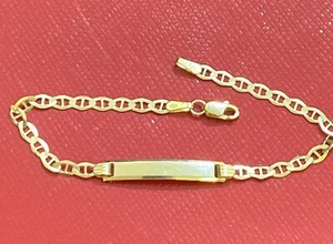 Brazalete de identificación de bebé de oro de 14kt con grabado gratuito 6"" plano Gucci todo amarillo - Imagen 1 de 4