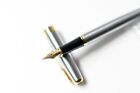 Silver & Gold Stainless Steel Fountain Pen | Medium Nib, Metal, Calligraphy Pen