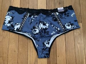 NWT Size 18/20 Lane Bryant Cacique Mid Waist Cheeky Panty Blue Black Lace Flower