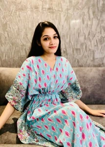 Hand Block Printed Lounge Dress,Caftans For Women, Christmas Gifts For Mom, Maxi - Picture 1 of 6