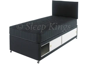 KIDS SHORTY 2FT6 - 75 X 175 CM IN BLACK SLIDE STORAGE STORAGE DIVAN SET - Picture 1 of 1