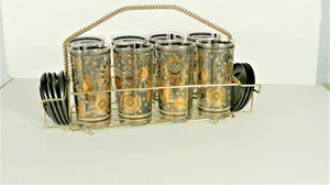 Fred Press Signed MCM Black and 22-Karat Gold Abstract Flower 16-Piece  Set - Picture 1 of 12