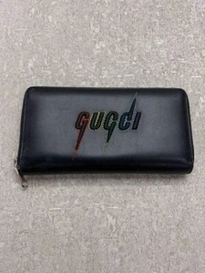 GUCCI long wallet plate leather Black men's round zipper Used - Picture 1 of 8
