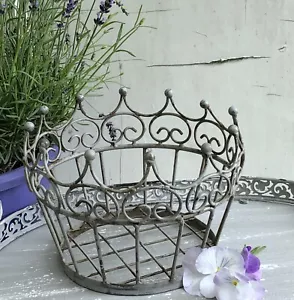Große Kronenschale Krone Schale Korb Obstkorb, Eisen Shabby Grau - Bild 1 von 1