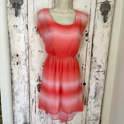 IZ Byer Size Juniors Large Coral Pink White Sleeveless High Low Summer Dress - Image 1 of 4