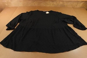 Bloomchic Womens Plus Size 28 Black Long Sleeve Swiss Dot Peplum Top NWT - Picture 1 of 9
