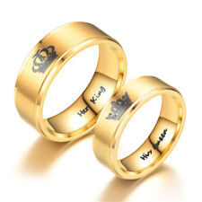 Crown Rings for Girl's Titanium Steel Gold Her King His Queen Ring for Couple's