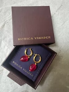 BRAND NEW Monica Vinader Rio Gemstone Huggie Earrings Pink Quartz Gold Β£128ππ - Picture 1 of 4