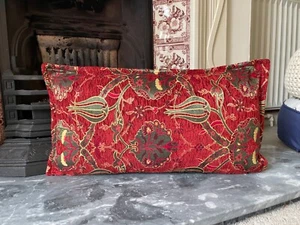 Chenille-Kissenbezug mit rotem Tulpenmuster, Bohemian Dekokissen, 30 x 58 cm - Bild 1 von 11