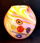 HAND BLOWN ROUND COLORFUL CONTEMPORARY ART GLASS VASE WITH MILIFIORI INSETS
