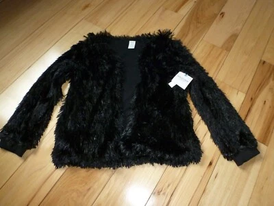 Girls Arizona Brand Black Faux Fur Open Front Jacket Size 14 Large BNWT - Image 1 of 3