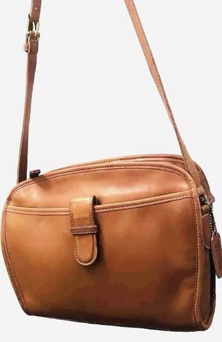 BORSA A TRACOLLA USA VINTAGE COACH OTTONE CERNIERA MARRONE CINTURINO IN PELLE ADJUST