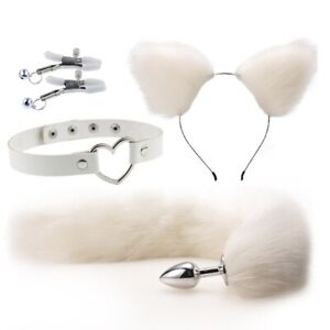 USA 4pc Set Foxtail Butt Wolftail Cat Ear Collar Tail Cute Cosplay Fantasy Anime