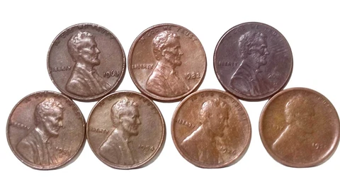 LOT OF 7 1920-2001 ONE CENT COIN AMERICAN US PRESIDENT ROOSEVELT COINS Cover