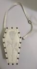 Gothic Crossbody Women's - Coffin Shape Purse W/Embroidered Heartless Rose White