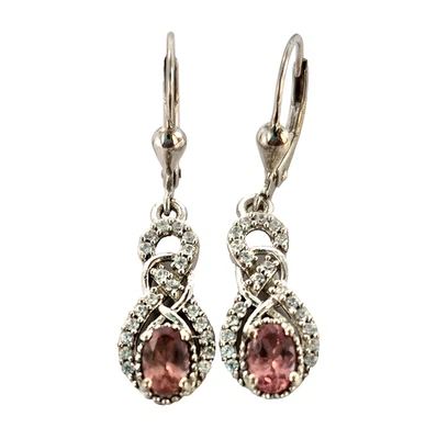Pendientes colgantes de apatita y circón rosa roja natural platino sobre plata de ley Foto 1 de 4
