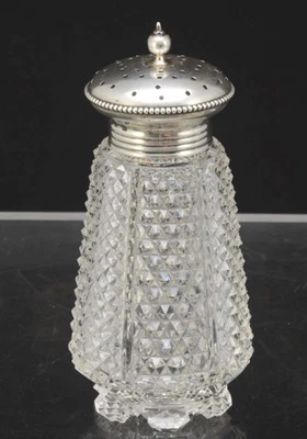 Antigua coctelera holandesa Van Kempen de vidrio cortado con tapa plateada alrededor de 1890 Foto 1 de 4